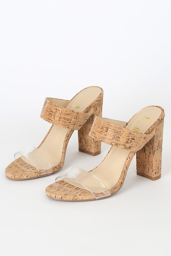 Cute Cork Heels High Heel Sandals Clear Strap Heels