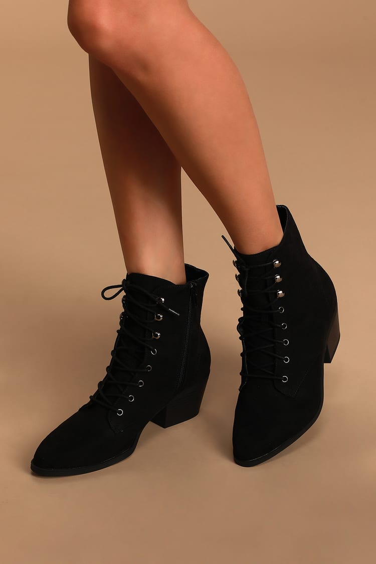 Cute Black Booties - Lace-Up Booties - Suede Booties - Boots - Lulus
