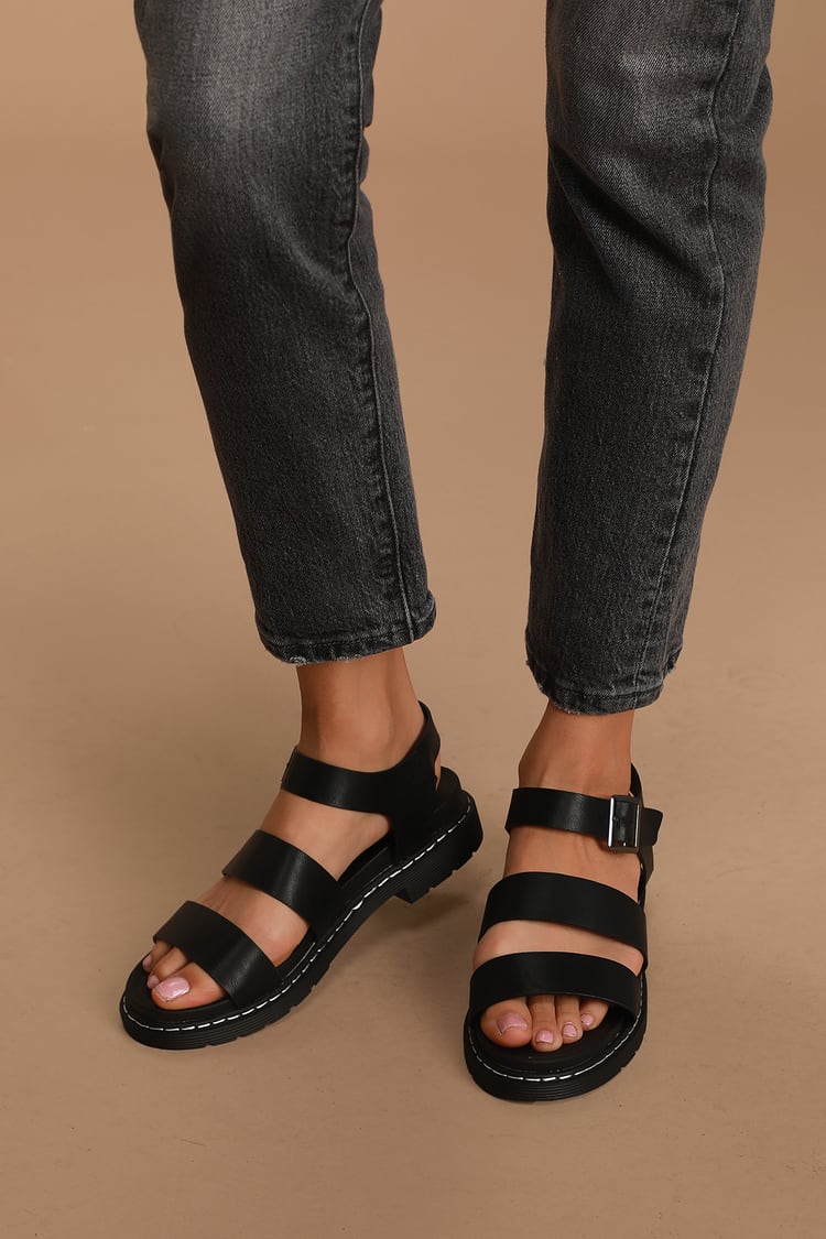 Black Sandals - Chunky Sandals - Low Platform Sandals - Lulus