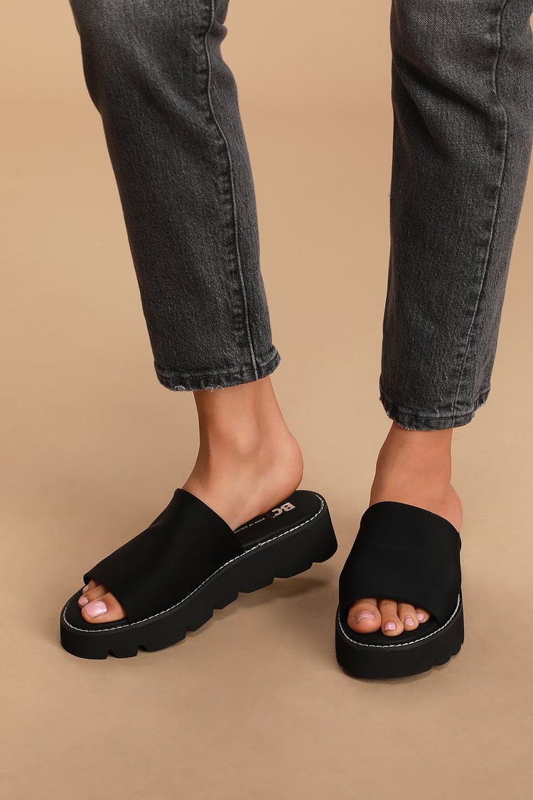 BC Footwear Change the Game - Black Platform Sandals - Slides - Lulus