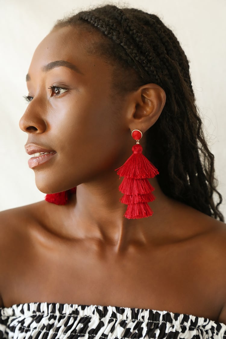 Red Tassel Earrings - Fringe Earrings - Tiered Tassel Earrings - Lulus