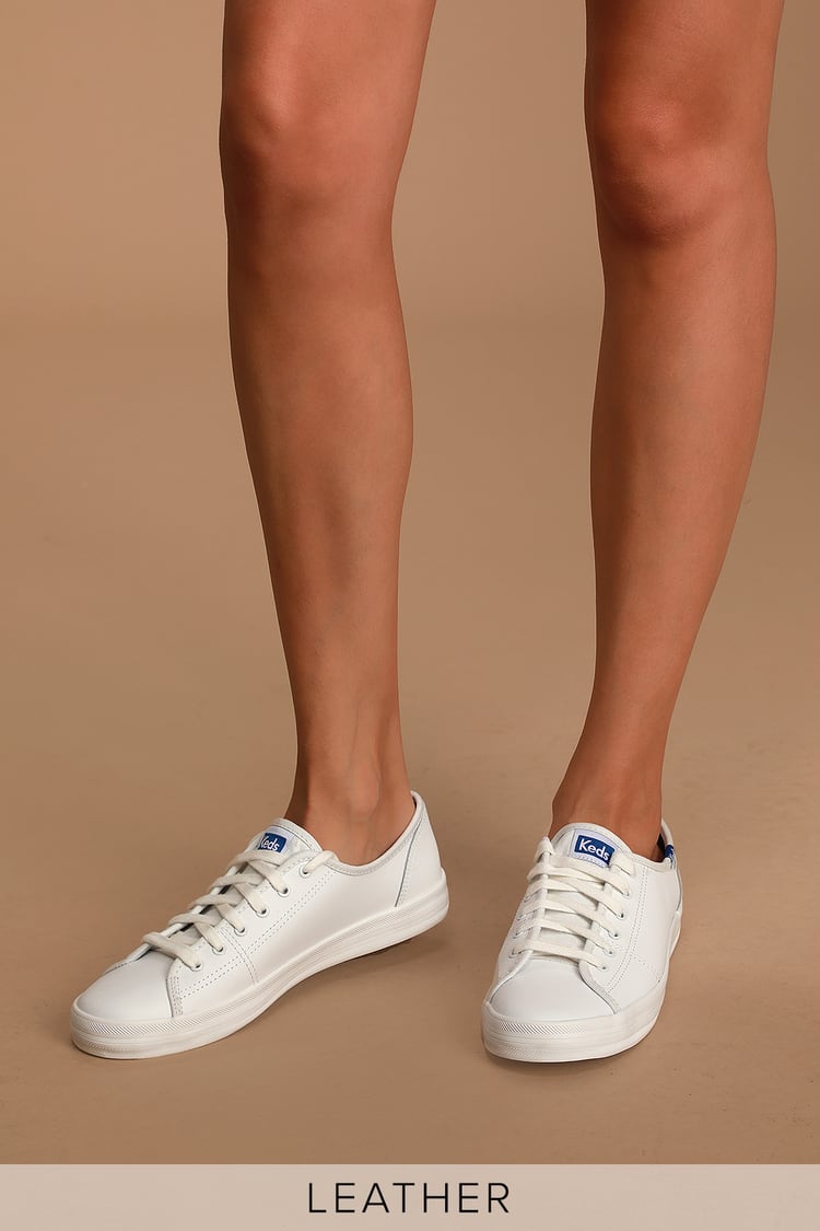 Keds Kickstart - White Leather Sneakers - White Tennis Shoes - Lulus