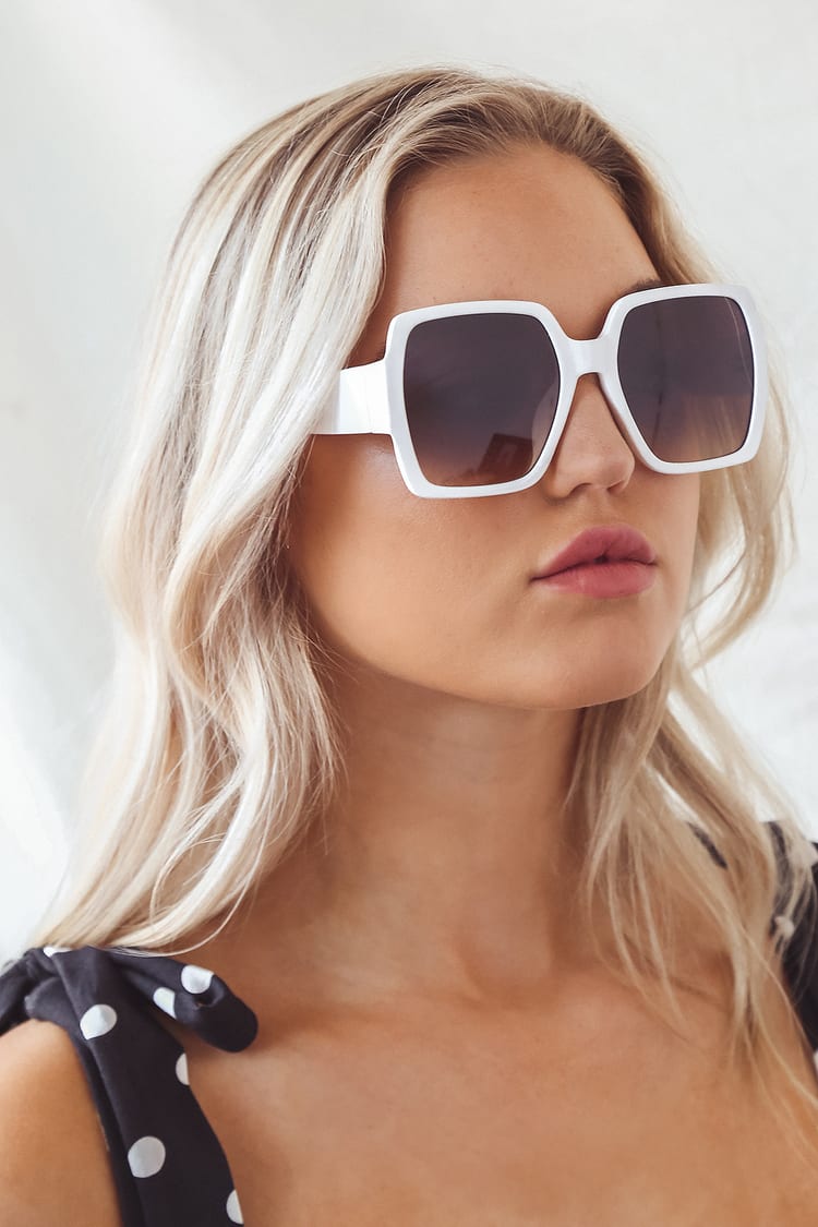 White Sunglasses - Square Sunglasses - Oversized Sunglasses - Lulus