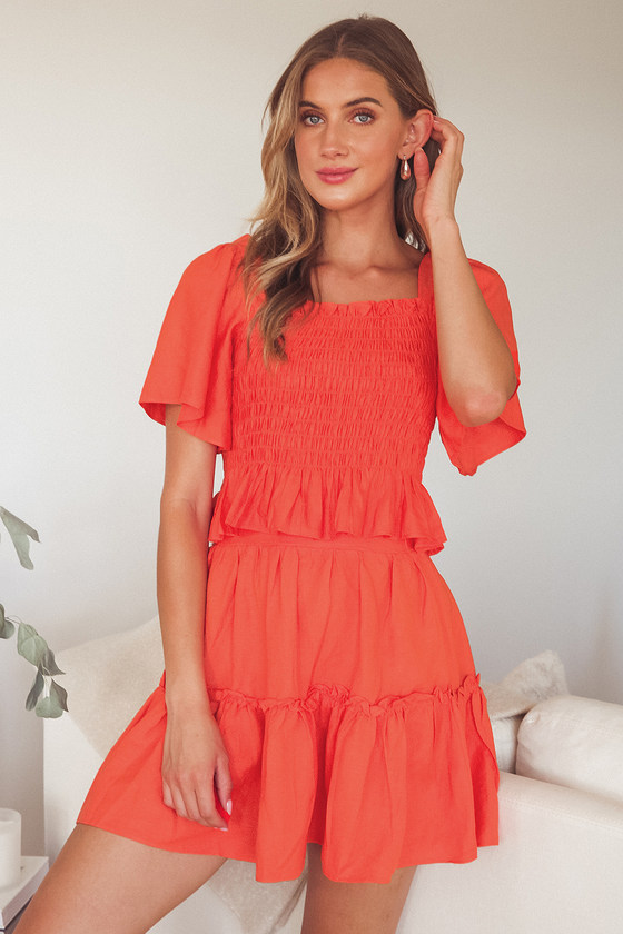 Cute Orange Skirt Ruffled Mini Skirt Tiered Mini Skirt Lulus