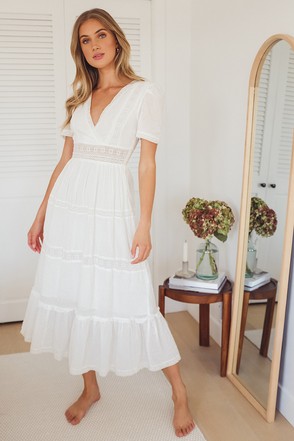 White Midi Dress - Surplice Midi Dress - Cottagecore Dress - Lulus