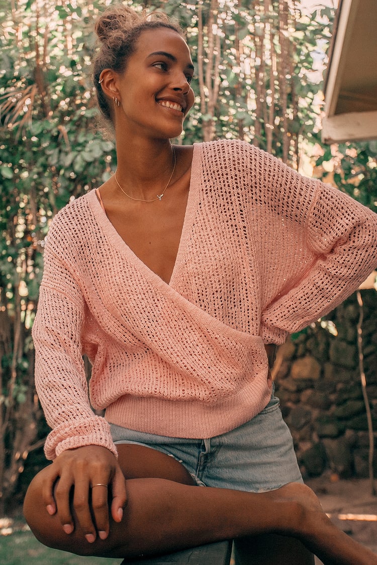Billabong Sweet Bliss - Light Pink Sweater Top - Surplice Sweater - Lulus