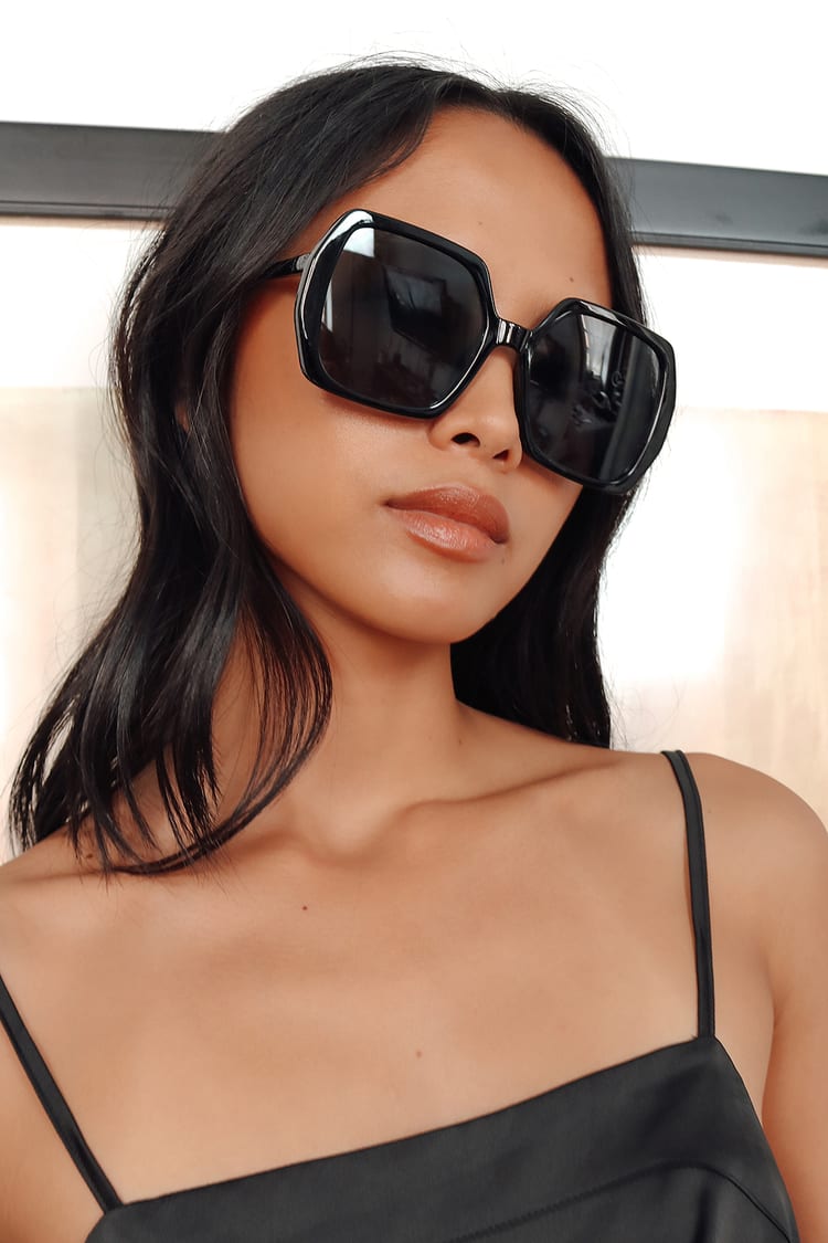 Black Sunglasses - Square Sunnies - Oversized Sunglasses - Lulus