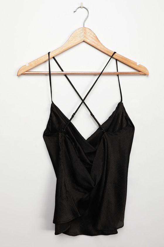 Lush Black Satin Tank Chic Cowl Neck Tank Top Sexy Cami Tank 6149