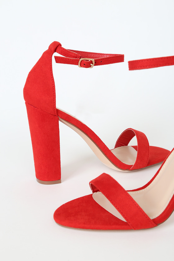 Sexy Red Suede Heels - Ankle Strap Heels - Single Sole Heels