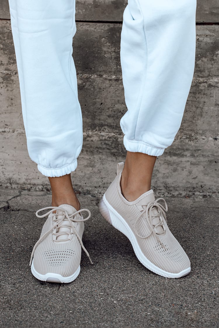 Taupe Knit Sneakers - Cute Lace-Up Sneakers - Athleisure Sneakers - Lulus