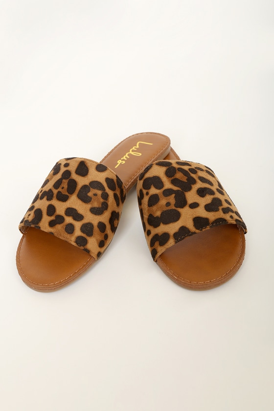 leopard fur slide sandals