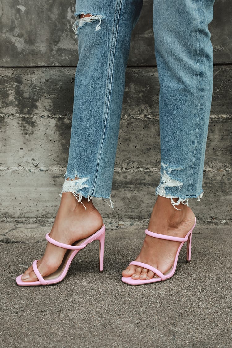 Light Pink High Heels - Faux Leather Heels - Square-Toe Heels - Lulus