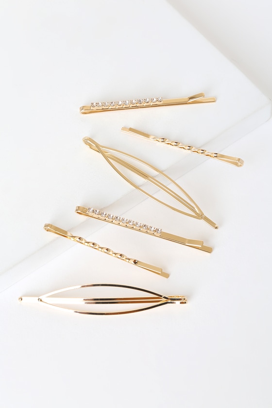 Gold Hair Pins - Set of 3 Hair Pins - Rhinestone Hair Pins - Lulus