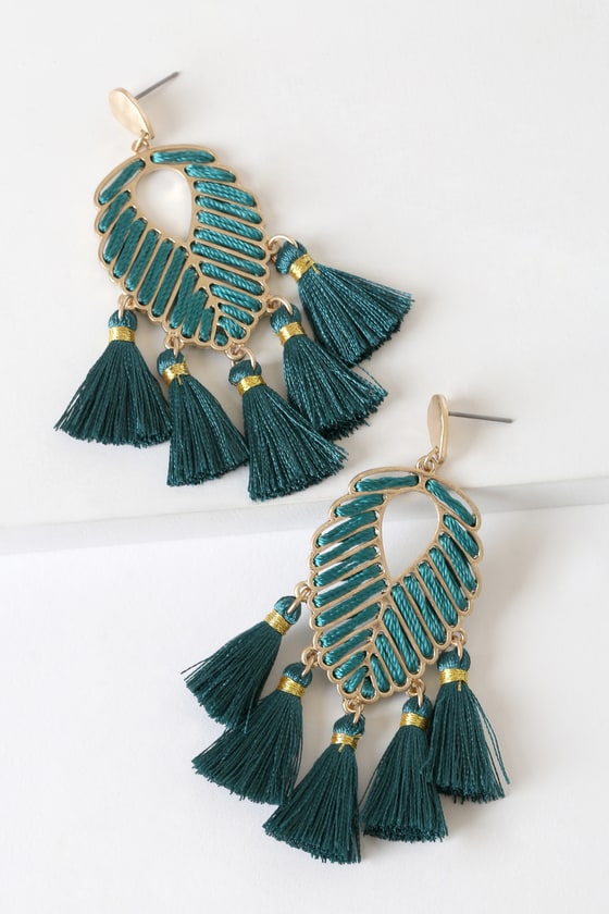 Boho Earrings - Gold and Green Tassel Earrings - Leaf Earrings - Lulus