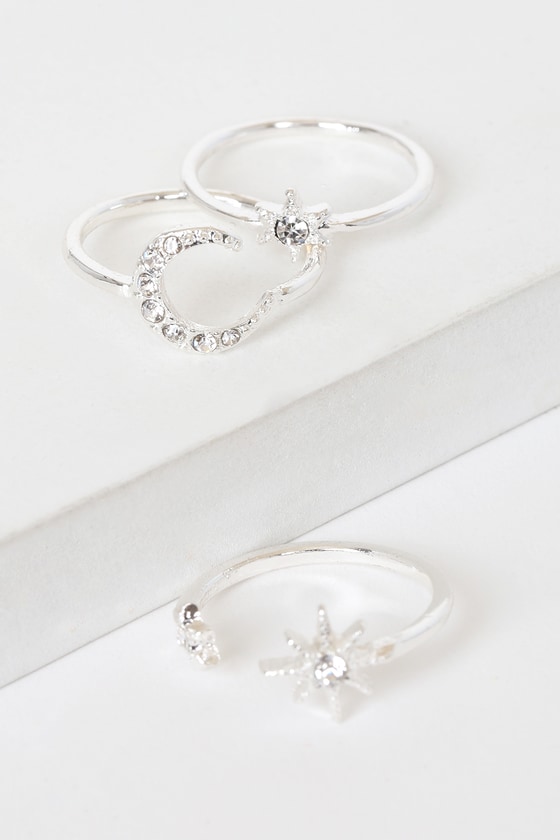 Cute Silver Ring Set - Star and Moon Rings - Celestial Rings - Lulus