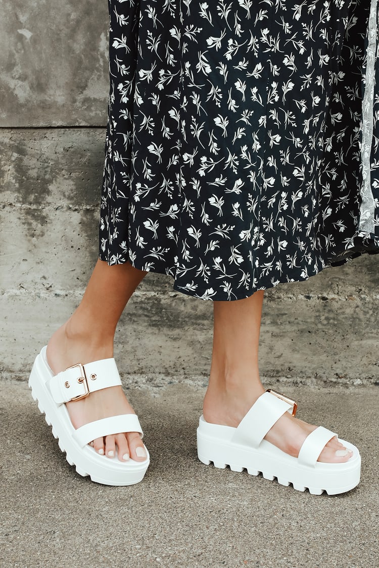 White Platform Sandals - Vegan Leather Sandals - Buckle Sandals - Lulus