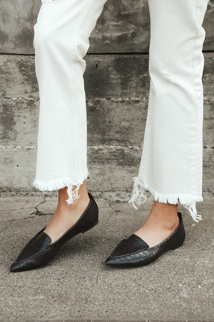 Black Crocodile Loafers - Loafer Flats - Pointed-Toe Loafers - Lulus