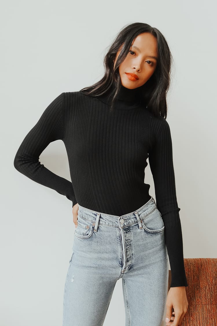 Black Turtleneck Top - Chic Sweater Top - Ribbed Long Sleeve Top - Lulus