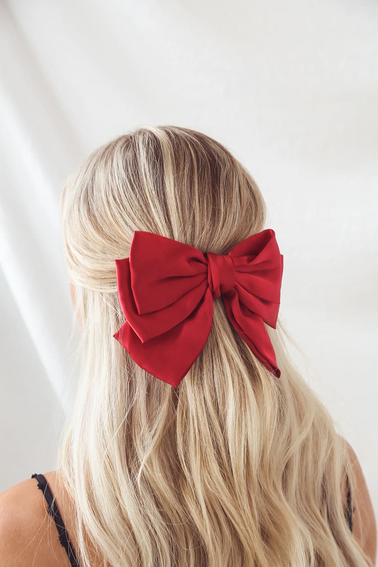 Red Hair Bow - Oversized Hair Bow - Satin Hair Bow - Bow Clip - Lulus