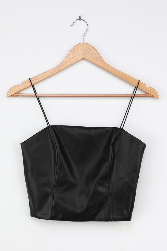 Black Leather Top Vegan Leather Cami Sexy Cropped Tank Top Lulus