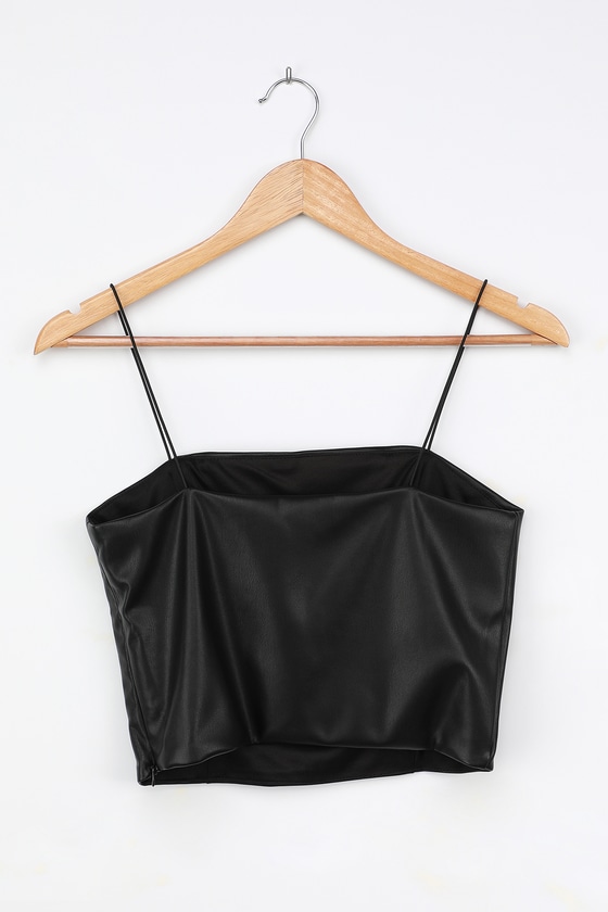 Black Leather Top Vegan Leather Cami Sexy Cropped Tank Top Lulus