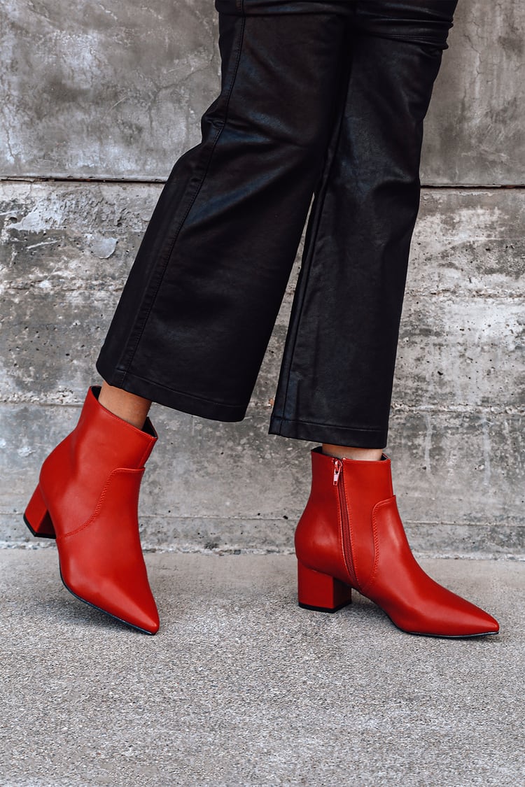 Chic Red Boots - Vegan Leather Boots - Pointed Toe Ankle Booties - Lulus