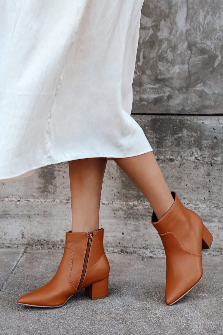 Chic Tan Boots - Vegan Leather Boots - Pointed Toe Ankle Booties - Lulus