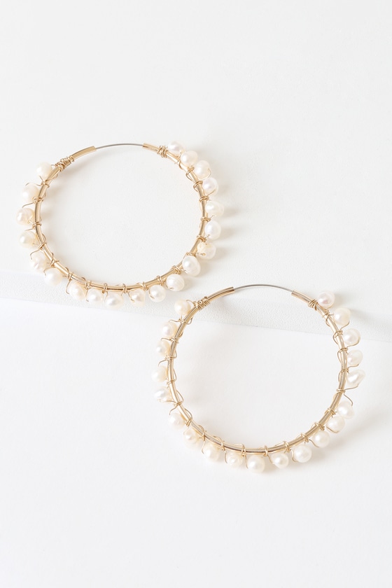 Gold Hoops - Pearl Hoop Earrings - Gold and Pearl Hoops - Lulus