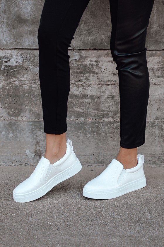 Lulus Cassay White Crocodile-embossed Platform Slip-on Sneakers