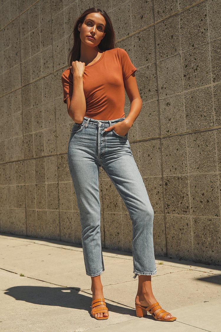 AGOLDE Riley Emulsion - Light Wash Jeans - Straight Cropped Jeans - Lulus