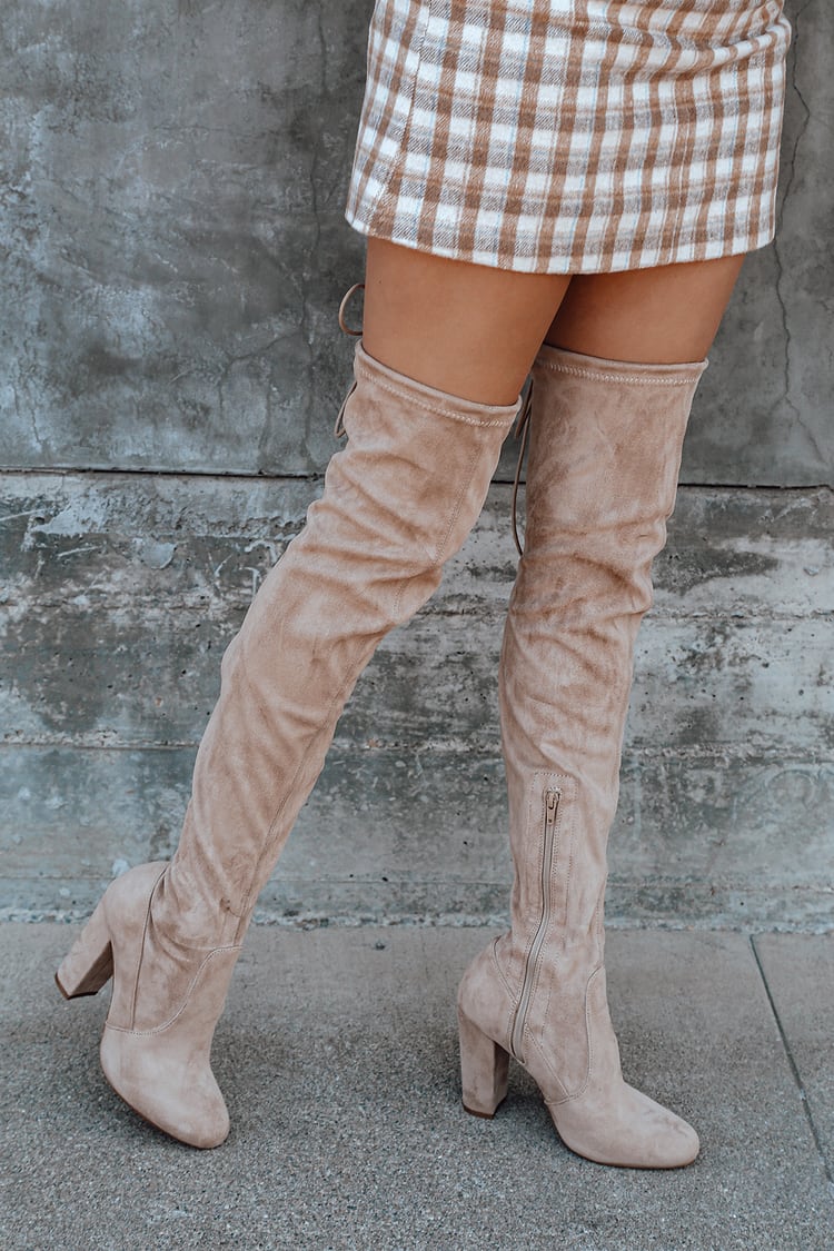 Chic Nude Suede Boots - Beige Over the Knee Boots - OTK Boots - Lulus