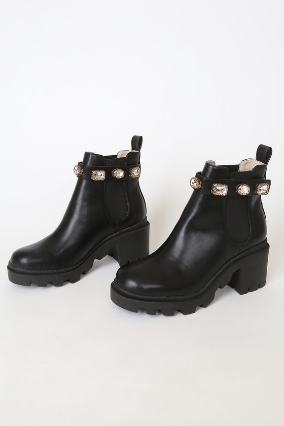 black boots with diamonds around ankle