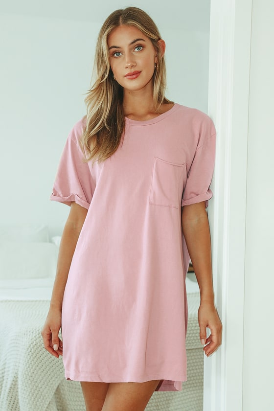 blush pink t shirt dress