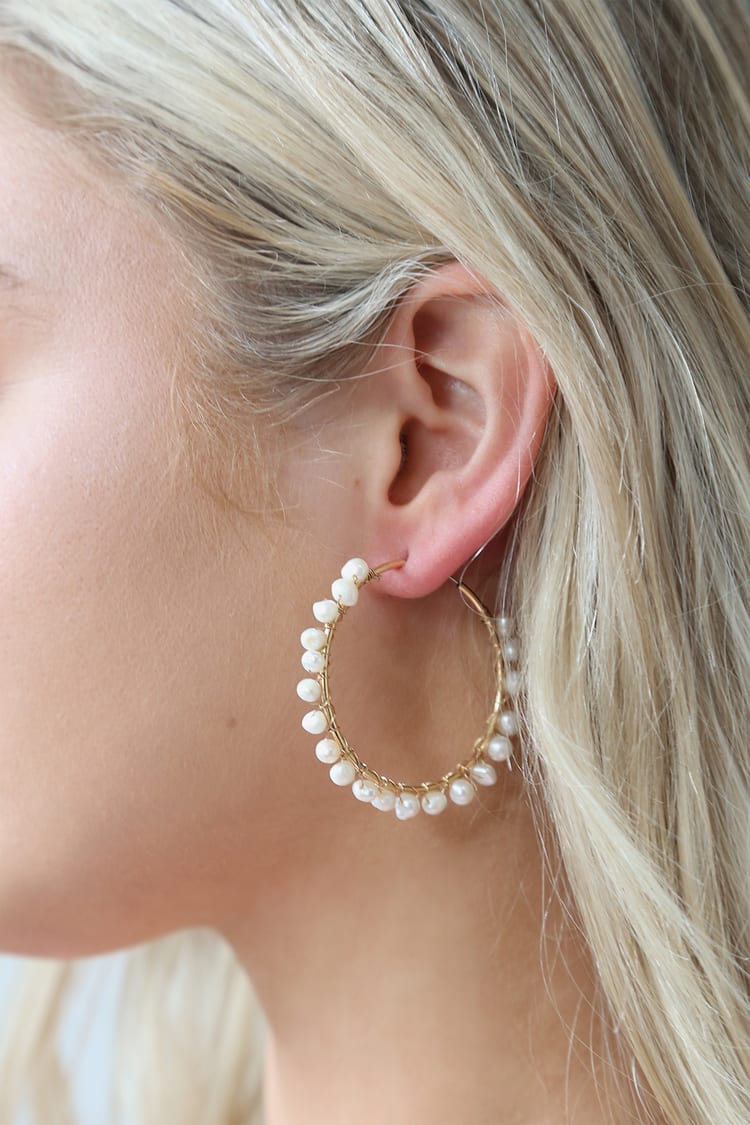 Gold Hoops - Pearl Hoop Earrings - Gold and Pearl Hoops - Lulus