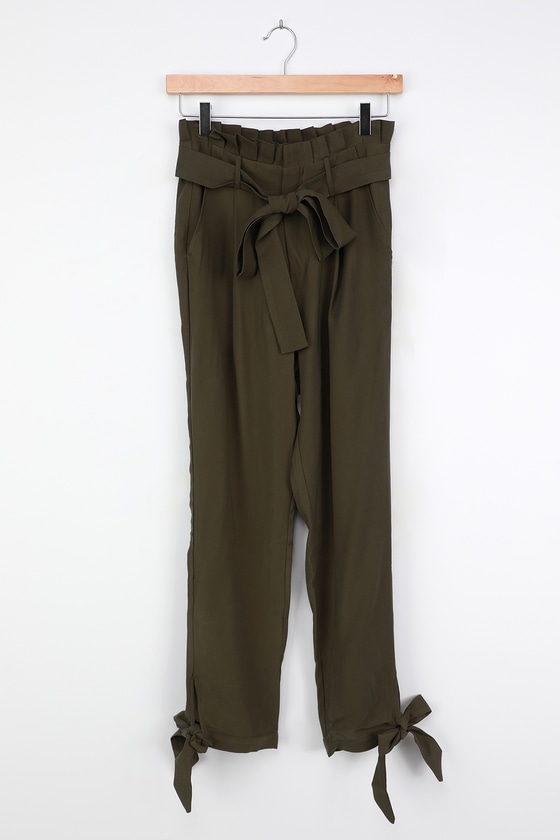 green paperbag pants