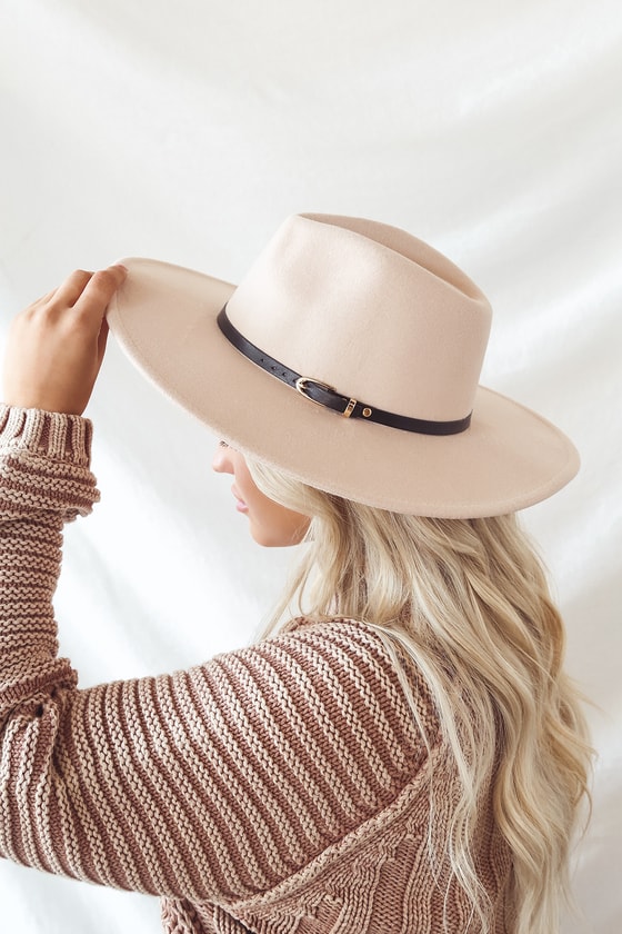 Beige Fedora Hat - Wide Brim Hat - Buckled Hat - Felt Hat - Lulus