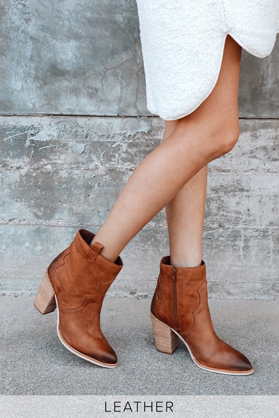 Chestnut leather booties sale