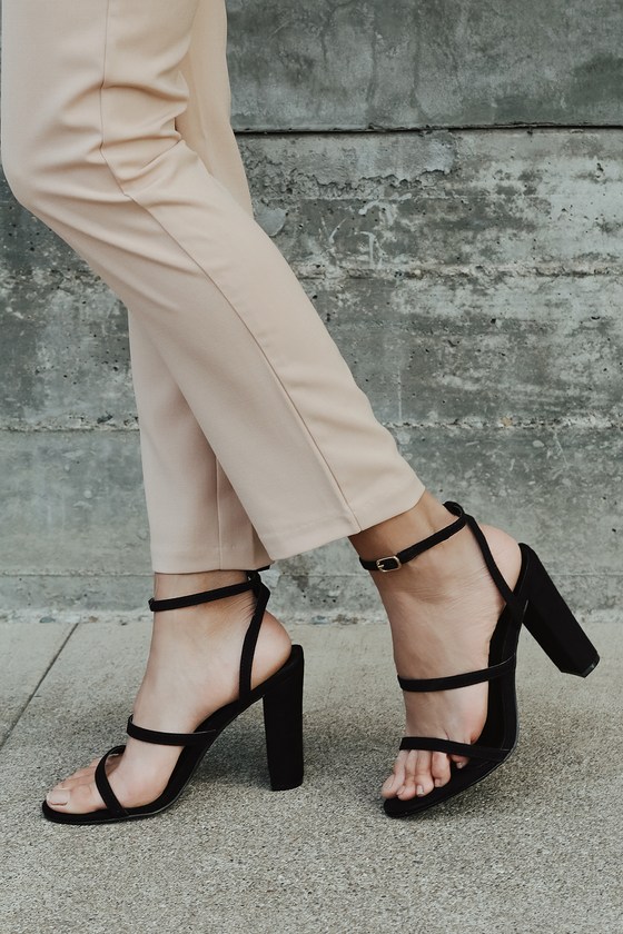 black suede strappy heels