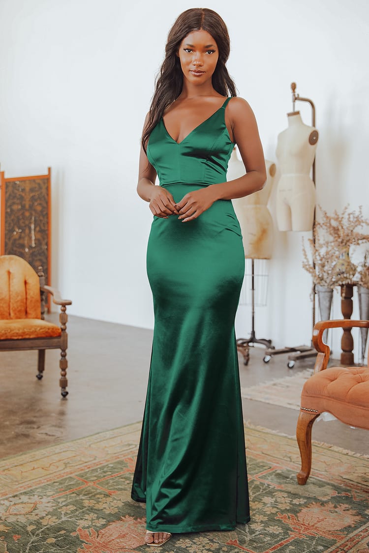 Green Satin Dress - Sleeveless Maxi Dress - Mermaid Maxi Dress - Lulus
