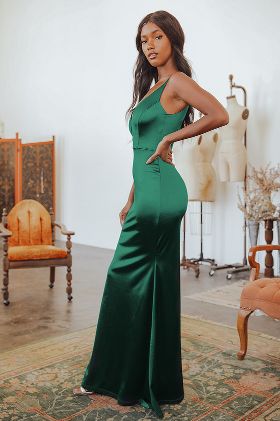 Green Satin Dress - Sleeveless Maxi Dress - Mermaid Maxi Dress - Lulus