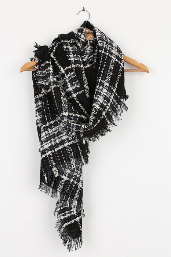 Cute Plaid Scarf - Black Plaid Fringe Scarf - Oversized Scarf - Lulus