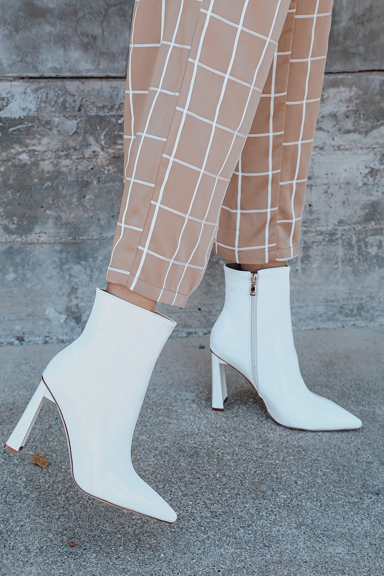 Bebo Elexis White Patent - Pointed-Toe Boots - Mid-Calf Boots - Lulus