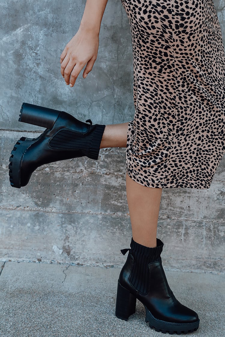 Black Platform Boots - Sock Ankle Boots - Chunky Heel Boots - Lulus