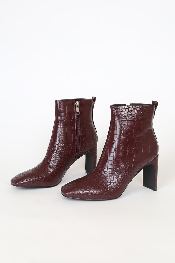 burgundy croc ankle boots