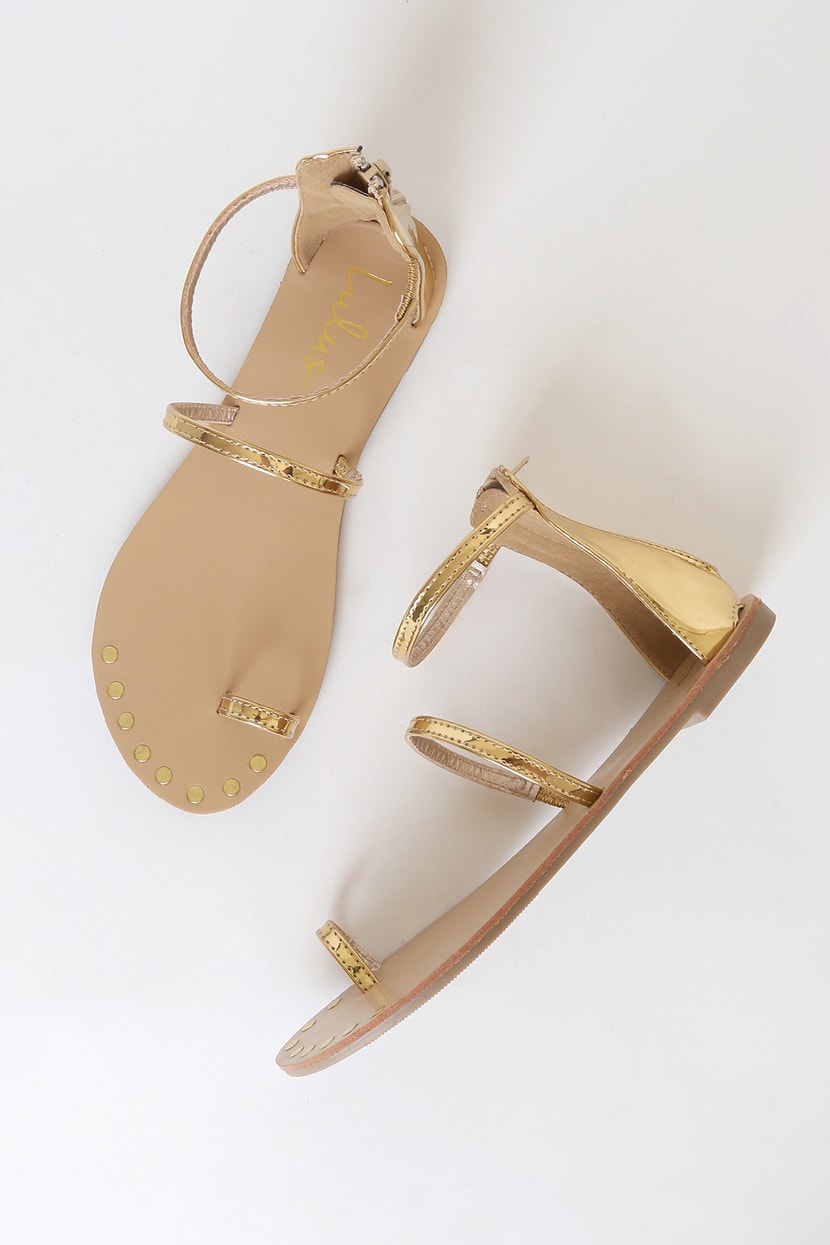 Gold Sandals - Flat Sandals - Ankle Strap Sandals - $20.00 - Lulus