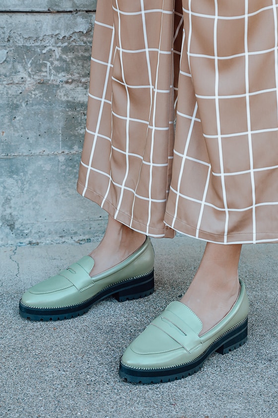 green platform loafers