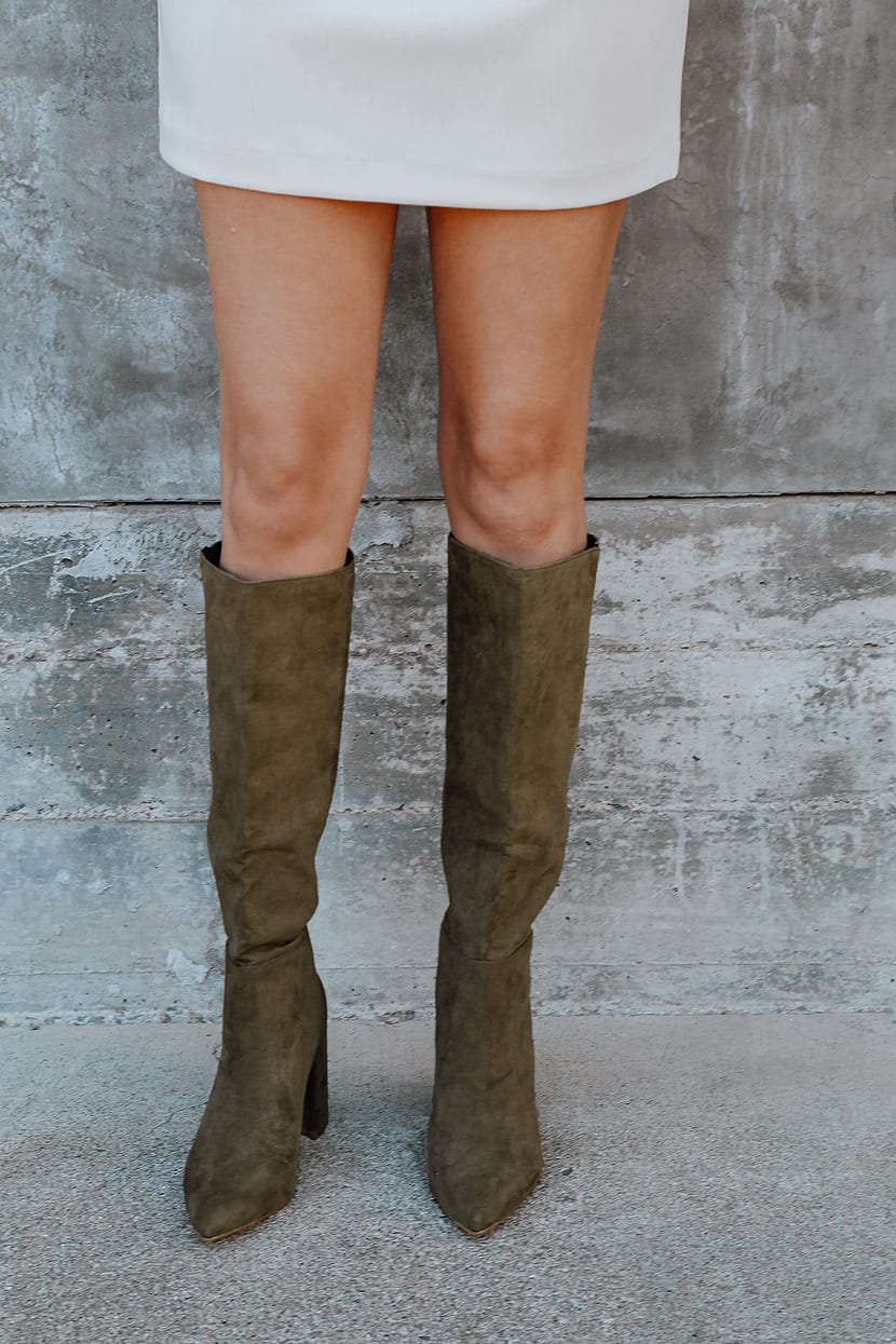 Cute Green Suede Boots - Faux Leather Boots - Knee High Boots - Lulus