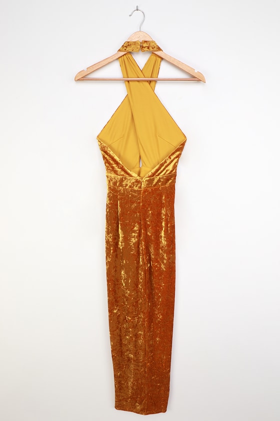 Sexy Velvet Maxi - Yellow Velvet Maxi Dress - Plunge Maxi - Lulus