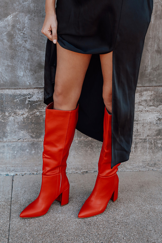 Cute Red Boots - Faux Leather Boots - Knee High Boots - Lulus