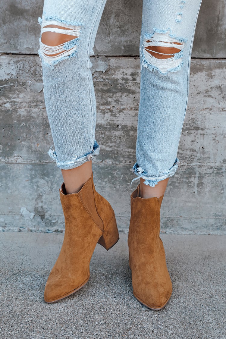 Camel Ankle Booties - Faux Suede Ankle Boots - Pointed-Toe Boots - Lulus